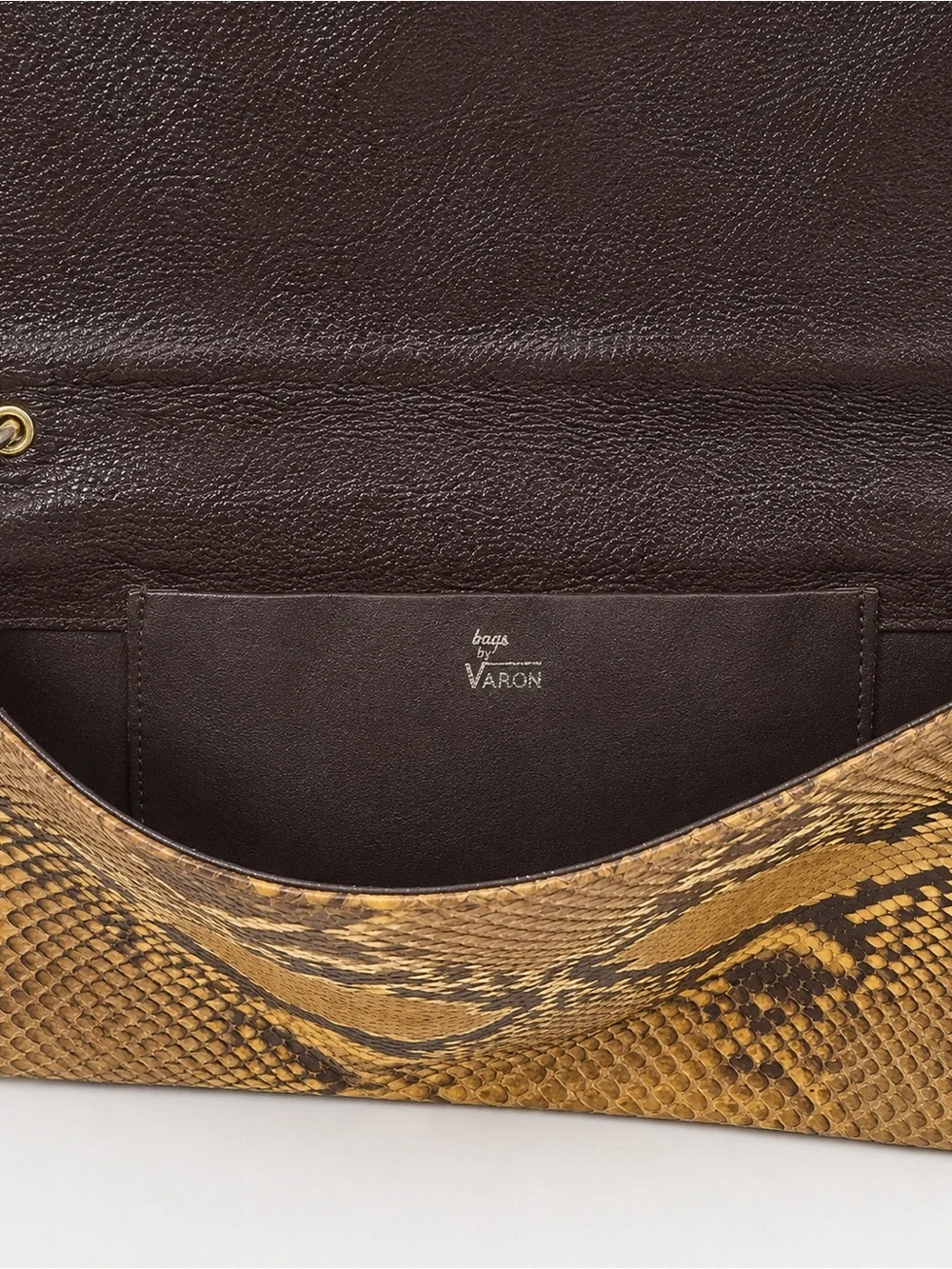 Vintage Bags by Varon Genuine Python Snakeskin Clutch Bag Brown & Gold